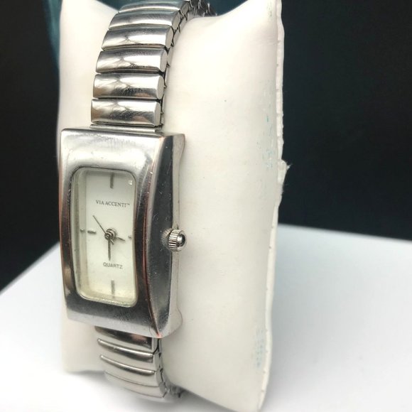 Vintage Via Accenti Ladies White Dial Flex Band Rectangle Quartz Watch - Picture 3 of 6